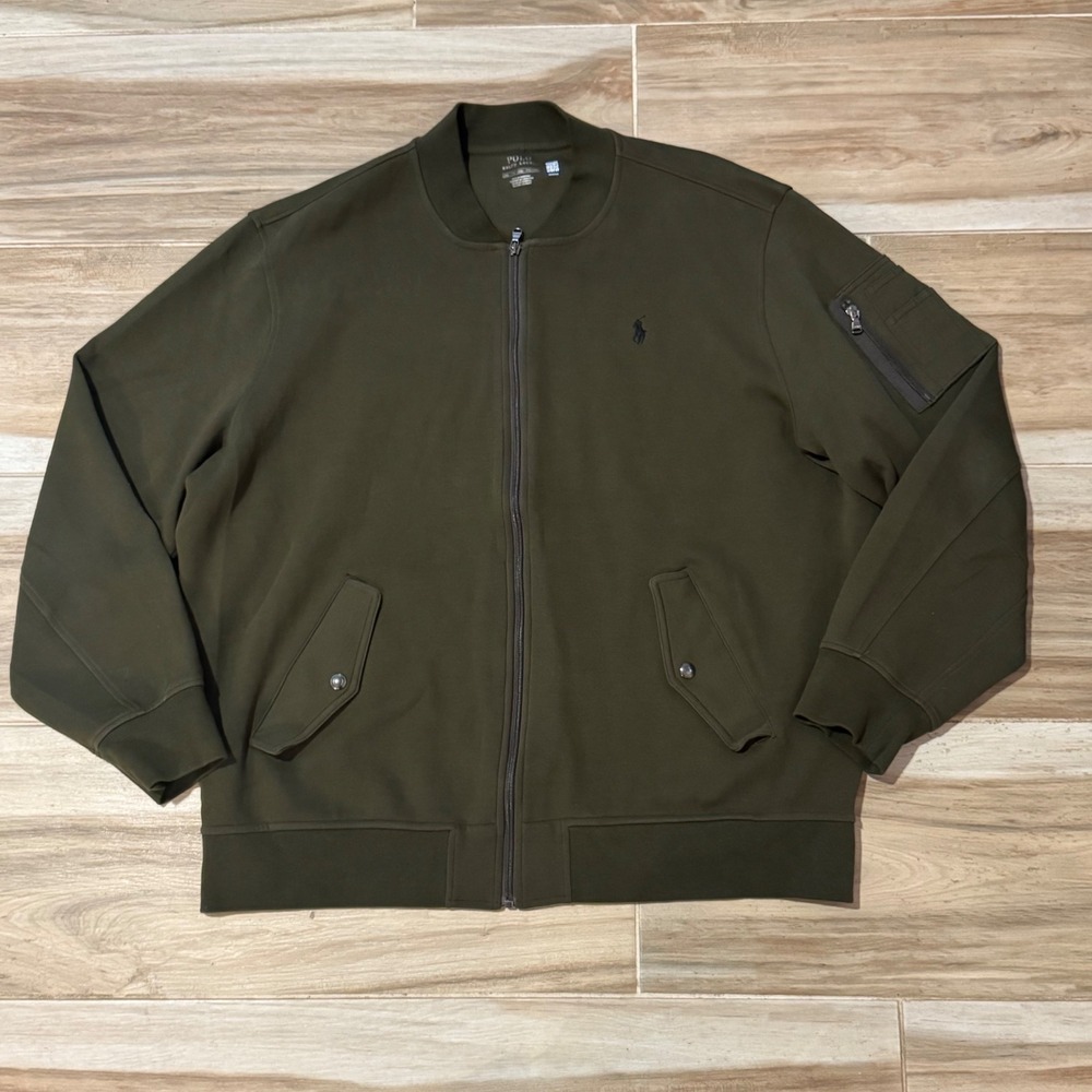 Polo Ralph Lauren Mens XXL Olive Green Double Knit Full Zip Bomber Jacket